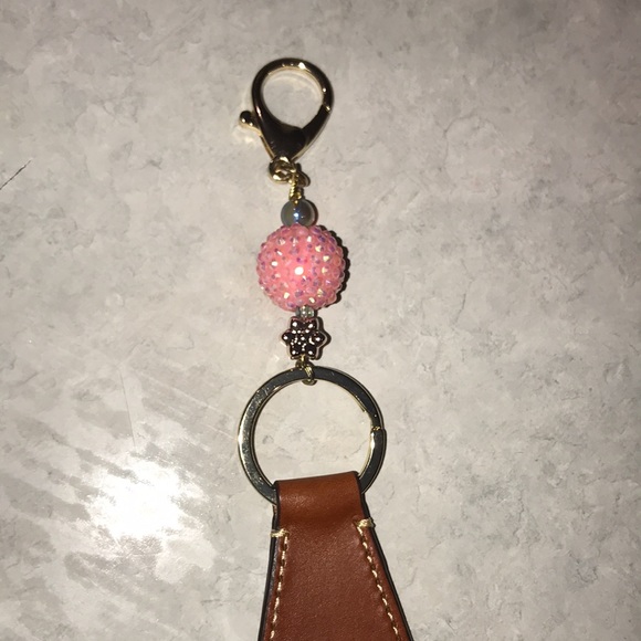 Dooney bag charm leather key fob with Handmade bead and claw clasp addition - Picture 9 of 11